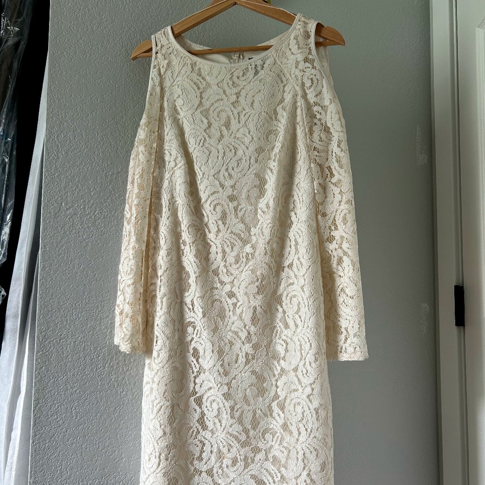 Adrianna Papell White Lace Sheath Dress